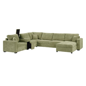 English Elm 5‑Seat Modular U-Shape Sectional with Chenille Upholstery Storage Drawer and Cup Holders Green N719S002350F