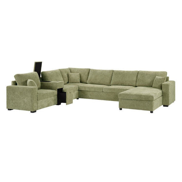 English Elm 5‑Seat Modular U-Shape Sectional with Chenille Upholstery Storage Drawer and Cup Holders Green N719S002350F