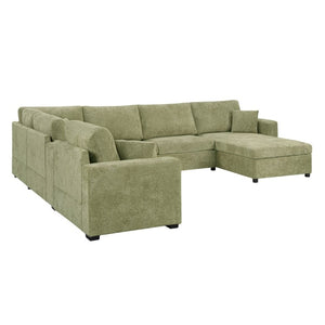English Elm 5‑Seat Modular U-Shape Sectional with Chenille Upholstery Storage Drawer and Cup Holders Green N719S002350F