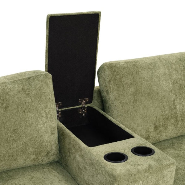 English Elm 5‑Seat Modular U-Shape Sectional with Chenille Upholstery Storage Drawer and Cup Holders Green N719S002350F