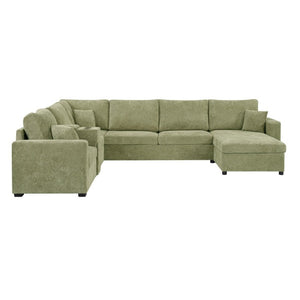 English Elm 5‑Seat Modular U-Shape Sectional with Chenille Upholstery Storage Drawer and Cup Holders Green N719S002350F