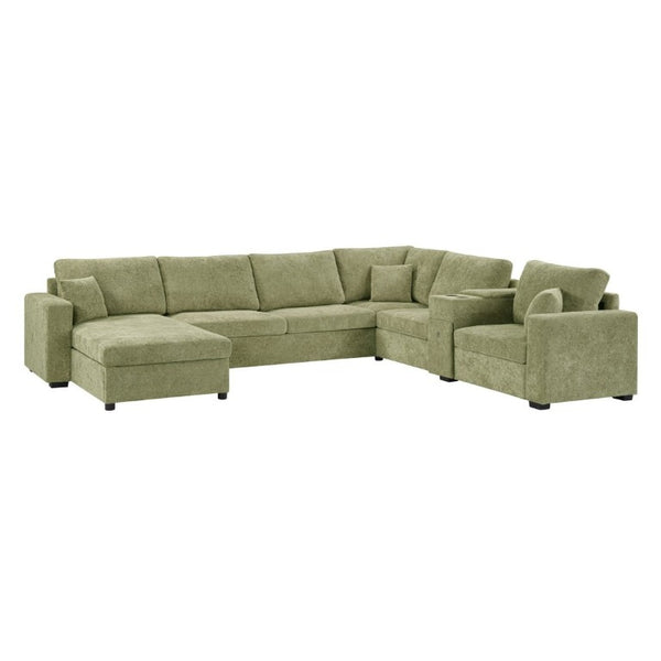 English Elm 5‑Seat Modular U-Shape Sectional with Chenille Upholstery Storage Drawer and Cup Holders Green N719S002350F