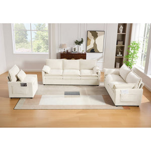 English Elm Modern Plush Faux Fur Sofa Collection with Thick Cushions and Armrest Storage Pockets Beige N719S002390A