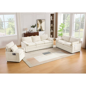 English Elm Modern Plush Faux Fur Sofa Collection with Thick Cushions and Armrest Storage Pockets Beige N719S002390A