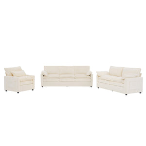 English Elm Modern Plush Faux Fur Sofa Collection with Thick Cushions and Armrest Storage Pockets Beige N719S002390A