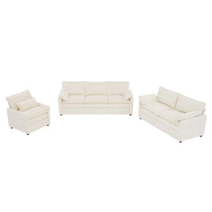 English Elm Modern Plush Faux Fur Sofa Collection with Thick Cushions and Armrest Storage Pockets Beige N719S002390A