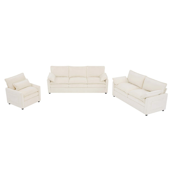 English Elm Modern Plush Faux Fur Sofa Collection with Thick Cushions and Armrest Storage Pockets Beige N719S002390A