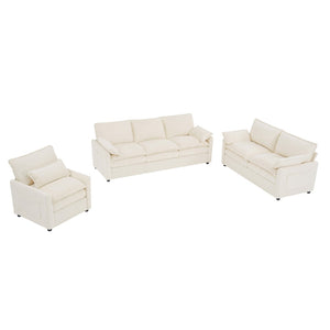 English Elm Modern Plush Faux Fur Sofa Collection with Thick Cushions and Armrest Storage Pockets Beige N719S002390A