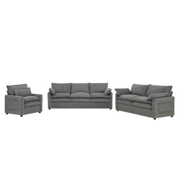English Elm Modern Plush Faux Fur Sofa Collection with Thick Cushions and Armrest Storage Pockets Grey N719S002390E