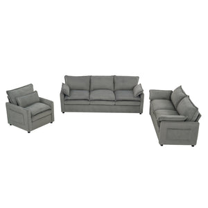 English Elm Modern Plush Faux Fur Sofa Collection with Thick Cushions and Armrest Storage Pockets Grey N719S002390E