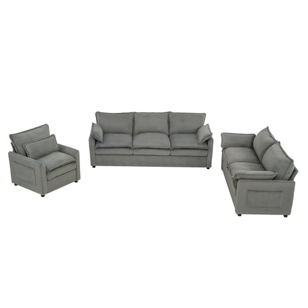 English Elm Modern Plush Faux Fur Sofa Collection with Thick Cushions and Armrest Storage Pockets Grey N719S002390E