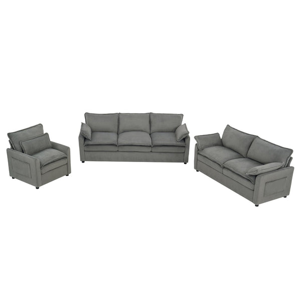 English Elm Modern Plush Faux Fur Sofa Collection with Thick Cushions and Armrest Storage Pockets Grey N719S002390E