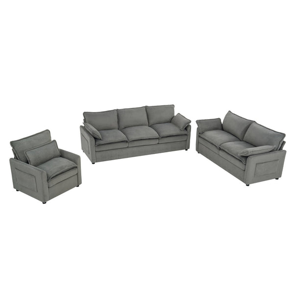 English Elm Modern Plush Faux Fur Sofa Collection with Thick Cushions and Armrest Storage Pockets Grey N719S002390E