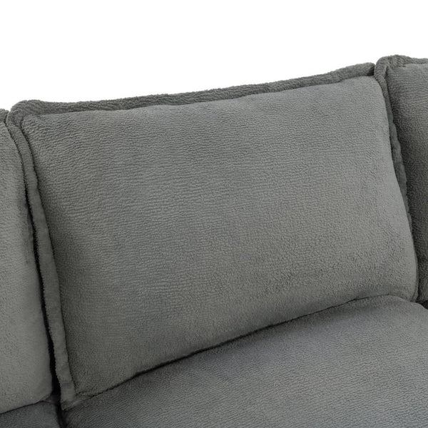 English Elm Modern Plush Faux Fur Sofa Collection with Thick Cushions and Armrest Storage Pockets Grey N719S002390E