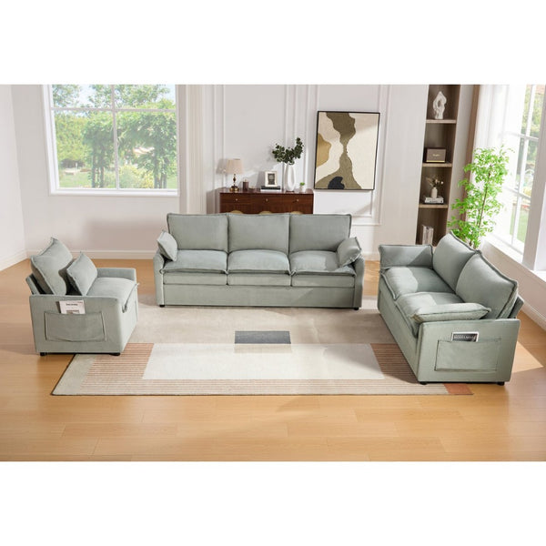 English Elm Modern Plush Faux Fur Sofa Collection with Thick Cushions and Armrest Storage Pockets Green N719S002390F