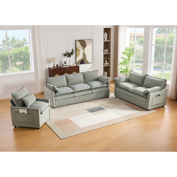 English Elm Modern Plush Faux Fur Sofa Collection with Thick Cushions and Armrest Storage Pockets Green N719S002390F