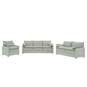 English Elm Modern Plush Faux Fur Sofa Collection with Thick Cushions and Armrest Storage Pockets Green N719S002390F