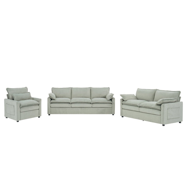 English Elm Modern Plush Faux Fur Sofa Collection with Thick Cushions and Armrest Storage Pockets Green N719S002390F