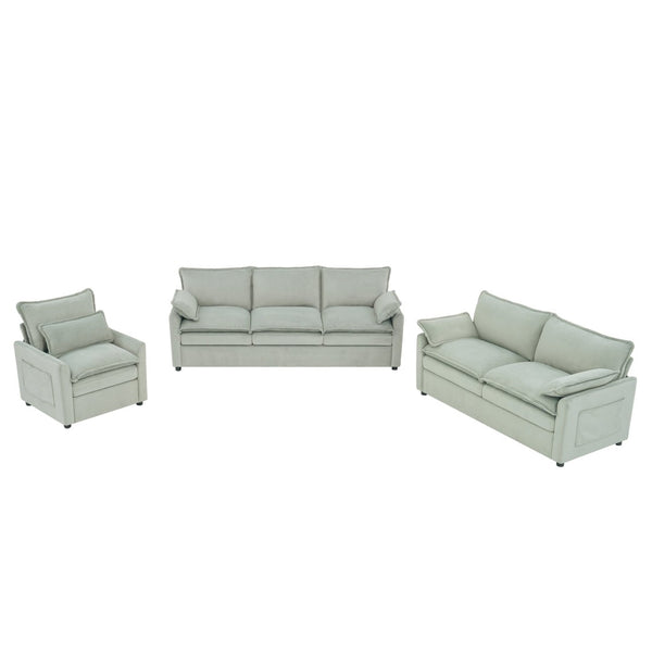 English Elm Modern Plush Faux Fur Sofa Collection with Thick Cushions and Armrest Storage Pockets Green N719S002390F