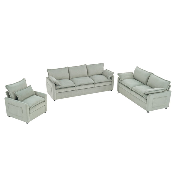 English Elm Modern Plush Faux Fur Sofa Collection with Thick Cushions and Armrest Storage Pockets Green N719S002390F