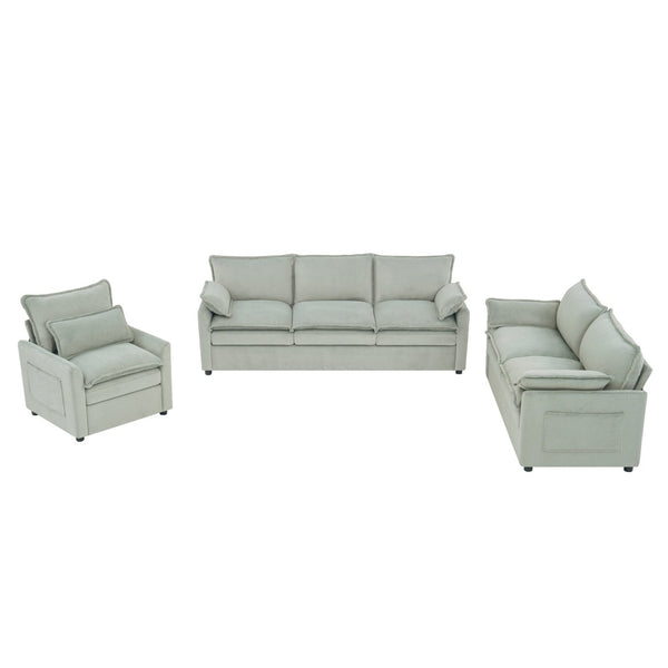 English Elm Modern Plush Faux Fur Sofa Collection with Thick Cushions and Armrest Storage Pockets Green N719S002390F