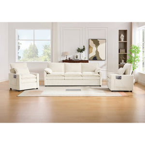 English Elm Modern Faux Fur Plush Sofa Set with Deep Cushioning Armrest Pockets for Living Room Beige N719S002391A