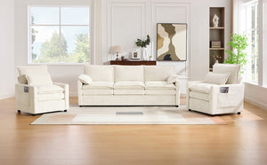 English Elm Modern Faux Fur Plush Sofa Set with Deep Cushioning Armrest Pockets for Living Room Beige N719S002391A