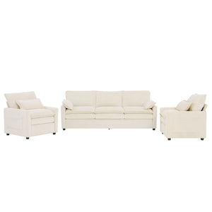English Elm Modern Faux Fur Plush Sofa Set with Deep Cushioning Armrest Pockets for Living Room Beige N719S002391A