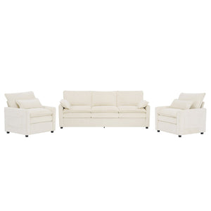 English Elm Modern Faux Fur Plush Sofa Set with Deep Cushioning Armrest Pockets for Living Room Beige N719S002391A