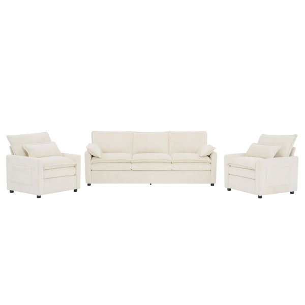 English Elm Modern Faux Fur Plush Sofa Set with Deep Cushioning Armrest Pockets for Living Room Beige N719S002391A
