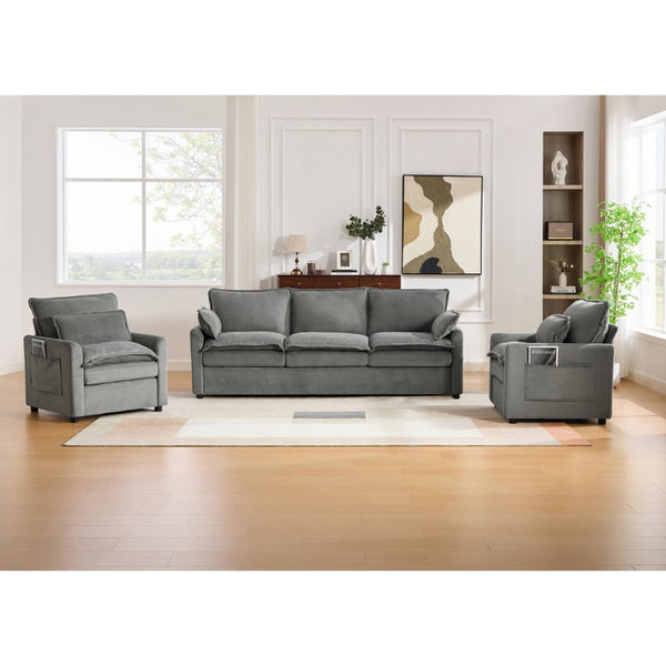 English Elm Modern Faux Fur Plush Sofa Set with Deep Cushioning Armrest Pockets for Living Room Grey N719S002391E