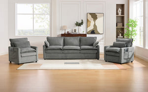 English Elm Modern Faux Fur Plush Sofa Set with Deep Cushioning Armrest Pockets for Living Room Grey N719S002391E