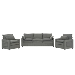 English Elm Modern Faux Fur Plush Sofa Set with Deep Cushioning Armrest Pockets for Living Room Grey N719S002391E