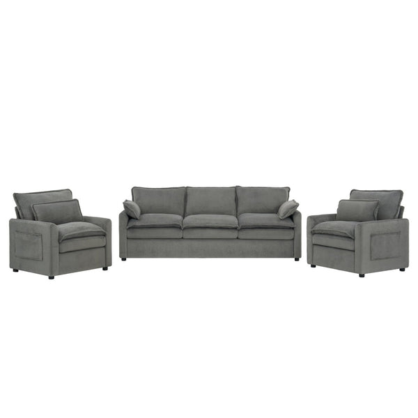 English Elm Modern Faux Fur Plush Sofa Set with Deep Cushioning Armrest Pockets for Living Room Grey N719S002391E