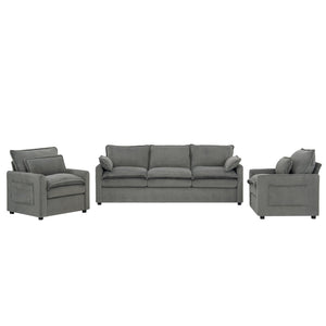 English Elm Modern Faux Fur Plush Sofa Set with Deep Cushioning Armrest Pockets for Living Room Grey N719S002391E