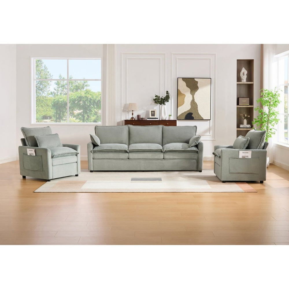 English Elm Modern Faux Fur Plush Sofa Set with Deep Cushioning Armrest Pockets for Living Room Green N719S002391F