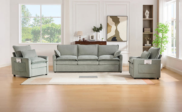 English Elm Modern Faux Fur Plush Sofa Set with Deep Cushioning Armrest Pockets for Living Room Green N719S002391F