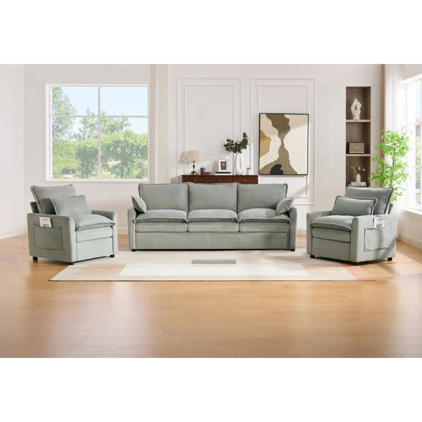 English Elm Modern Faux Fur Plush Sofa Set with Deep Cushioning Armrest Pockets for Living Room Green N719S002391F