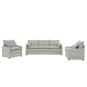 English Elm Modern Faux Fur Plush Sofa Set with Deep Cushioning Armrest Pockets for Living Room Green N719S002391F