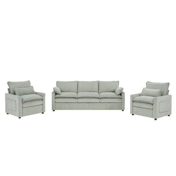 English Elm Modern Faux Fur Plush Sofa Set with Deep Cushioning Armrest Pockets for Living Room Green N719S002391F
