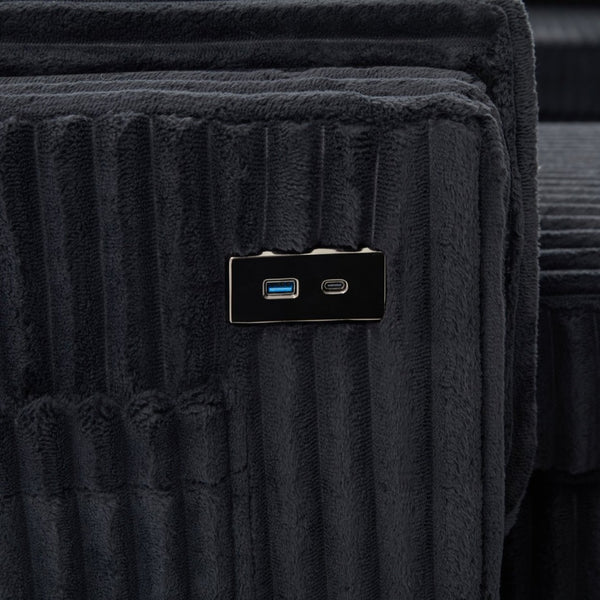 English Elm Convertible Sectional Sleeper Sofa U-shape Corduroy Storage Usb Ports Living Room Black N719S002400B