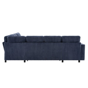 English Elm Convertible Sectional Sleeper Sofa U-shape Corduroy Storage Usb Ports Living Room Blue N719S002400C