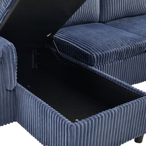 English Elm Convertible Sectional Sleeper Sofa U-shape Corduroy Storage Usb Ports Living Room Blue N719S002400C