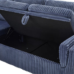 English Elm Convertible Sectional Sleeper Sofa U-shape Corduroy Storage Usb Ports Living Room Blue N719S002400C