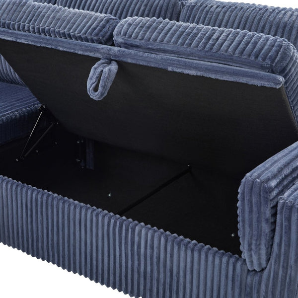 English Elm Convertible Sectional Sleeper Sofa U-shape Corduroy Storage Usb Ports Living Room Blue N719S002400C
