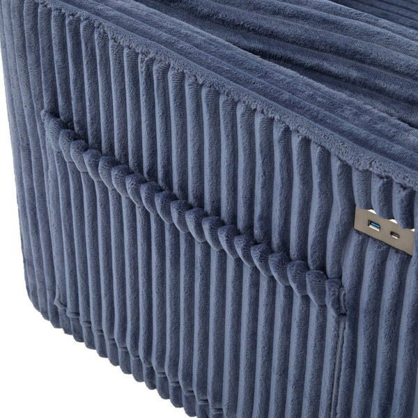 English Elm Convertible Sectional Sleeper Sofa U-shape Corduroy Storage Usb Ports Living Room Blue N719S002400C