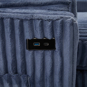 English Elm Convertible Sectional Sleeper Sofa U-shape Corduroy Storage Usb Ports Living Room Blue N719S002400C
