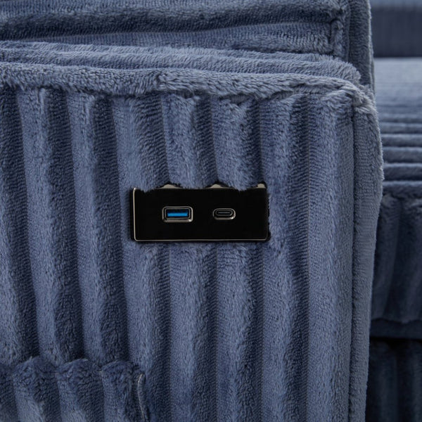English Elm Convertible Sectional Sleeper Sofa U-shape Corduroy Storage Usb Ports Living Room Blue N719S002400C