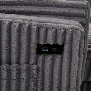 English Elm Convertible Sectional Sleeper Sofa U-shape Corduroy Storage Usb Ports Living Room Grey N719S002400E
