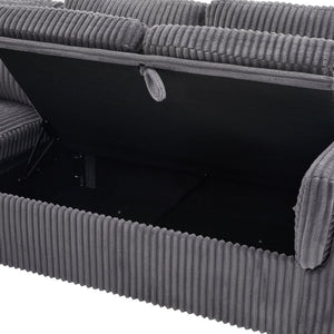 English Elm Convertible Sectional Sleeper Sofa U-shape Corduroy Storage Usb Ports Living Room Grey N719S002400E